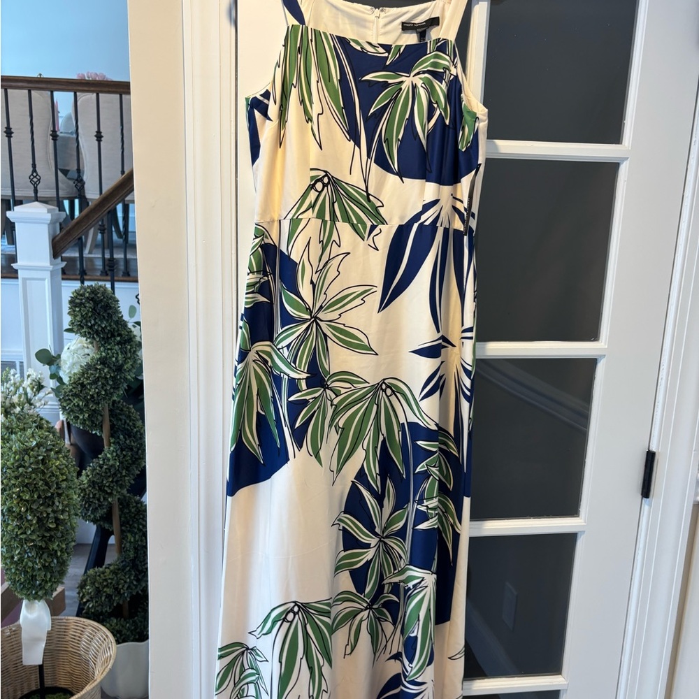 Women's Maggy London Navy/Cream/Green Leaf Maxi Skirt - Size 10 NWT